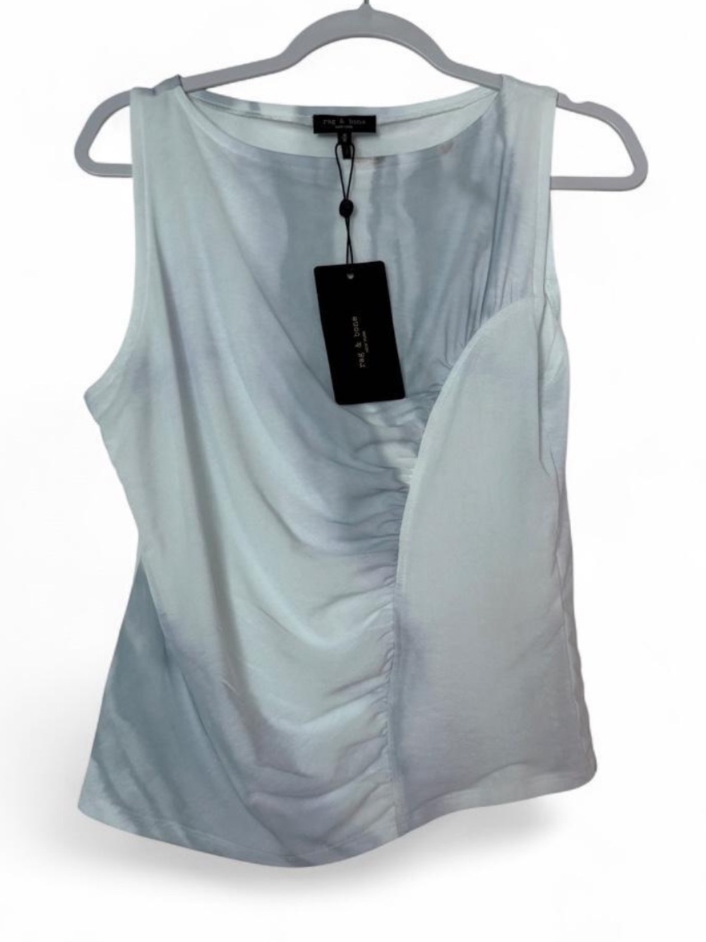 rag & bone Pale Blue Sleeveless Ruched Satin Camisole